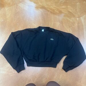 ALO Yoga Classic Black Crewneck Cropped Sweatshirt